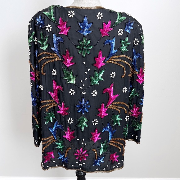 Jakelin Designs Vintage Beaded Sequin Silk Jacket 2X - Picture 10 of 16